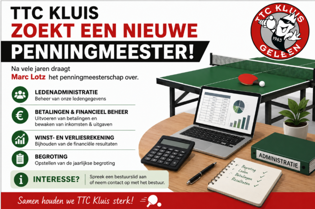 TTC Kluis zoekt een nieuw bestuurslid – penningmeester